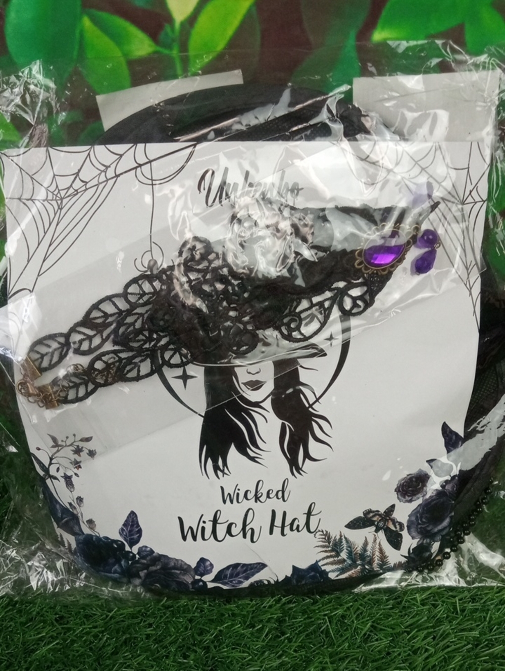 👻 Halloween Witch Hat Set - Black Lace with Purple Accent